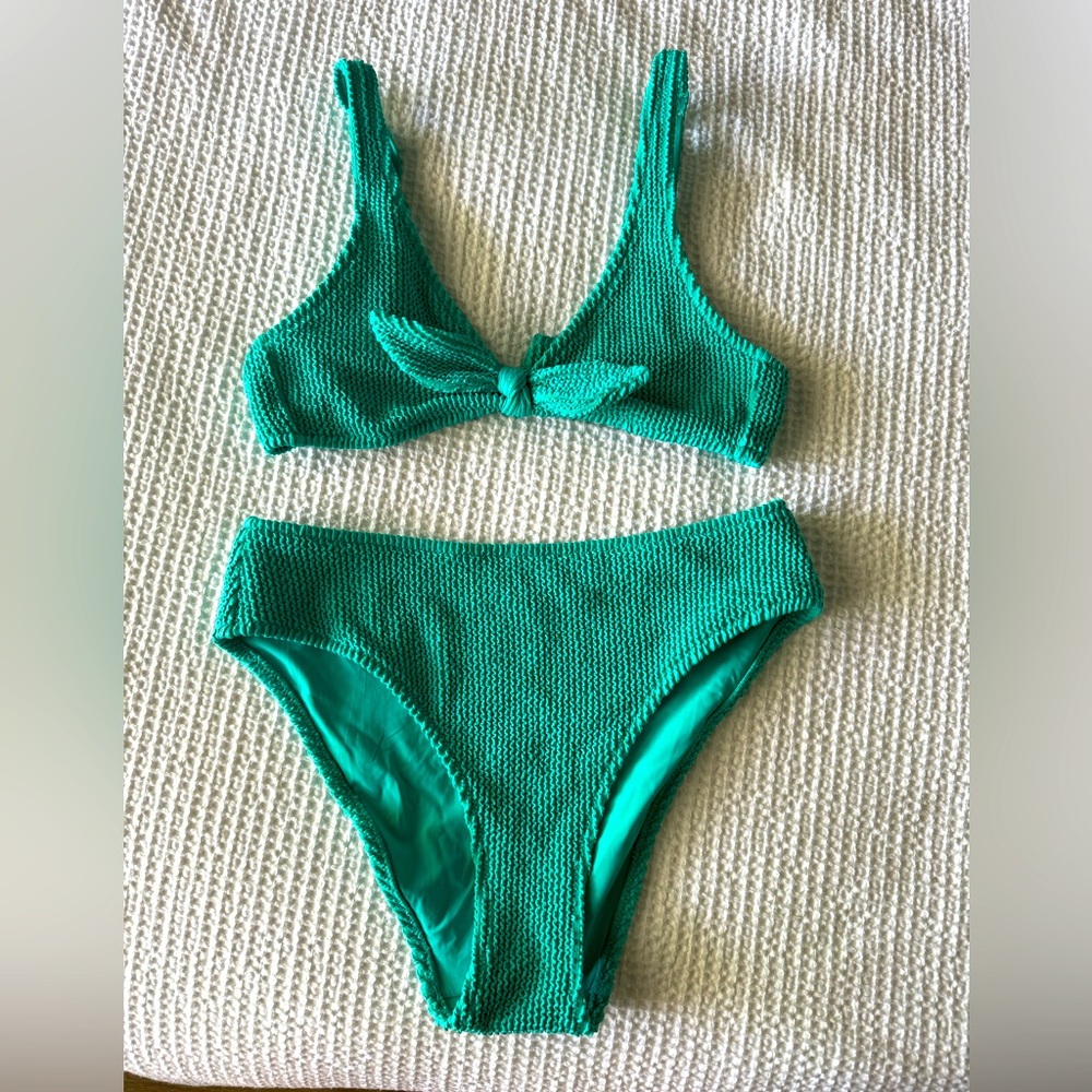 Real Blue high waisted textured bikini